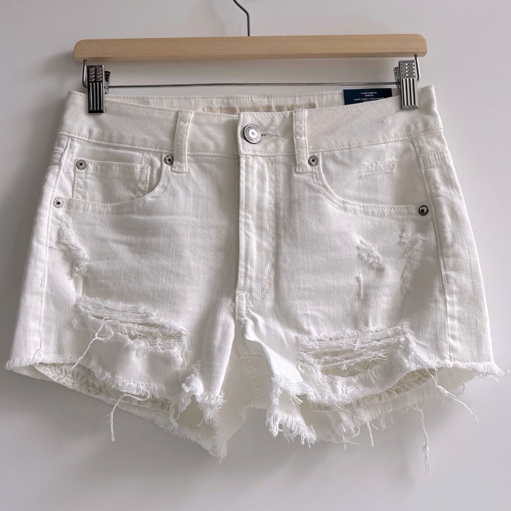 AEO American Eagle Outfitters HI-Rise Shortie
Stretch Distressed Jean Shorts